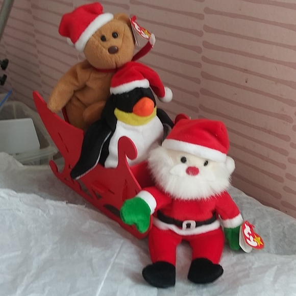 TY "4" HOLIDAY Beanies *VINTAGE* W/Wooden Sleigh - Picture 7 of 10